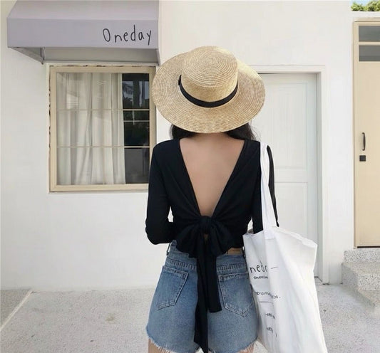 Crop Top Full Sleeve/back Knot Design - Padded