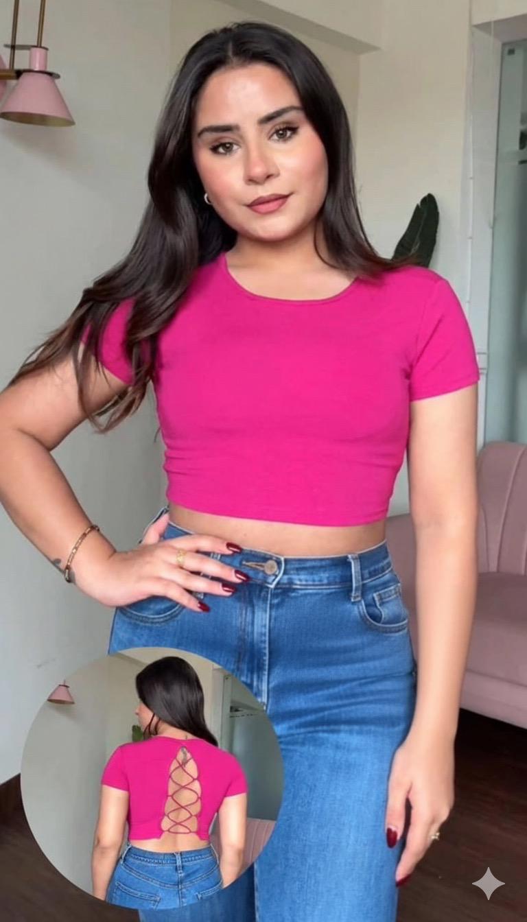 Crop Top Elastic Thread back Design - Padded