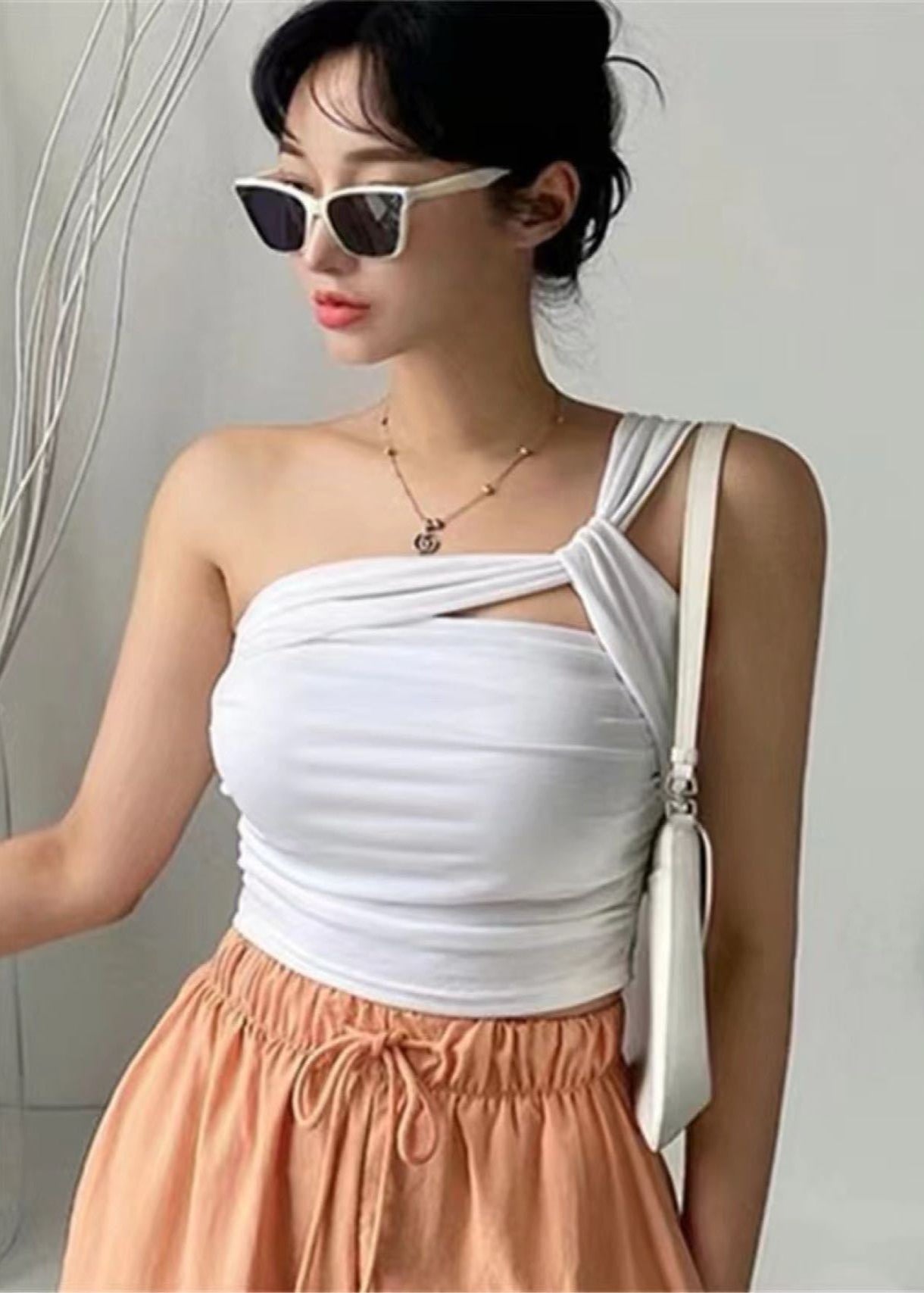 Crop Top One Sided Shoulder - Padded