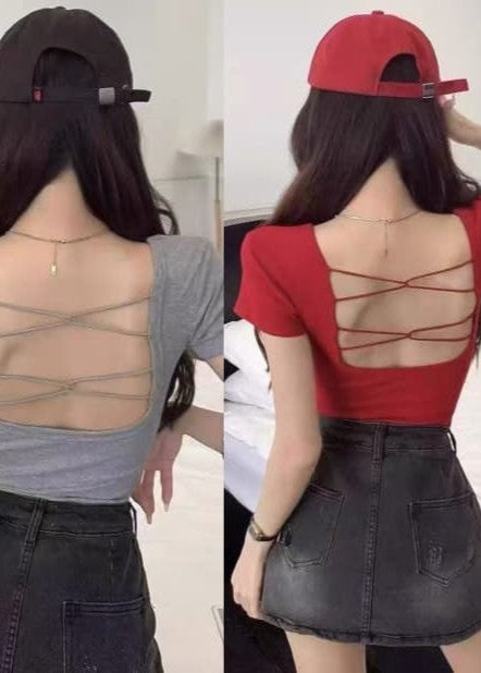 Crop Top Elastic Threadx2 back Design - Padded