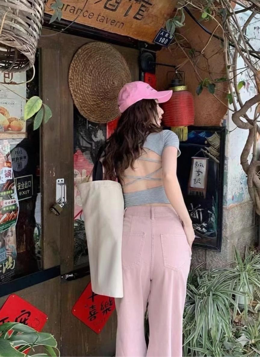 Crop Top Stretchable cross back Design - Padded