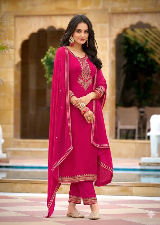 Suit - Pure Chinon Fancy Work 3 Piece Set