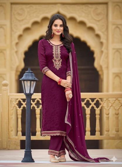 Suit - Pure Chinon Fancy Work 3 Piece Set