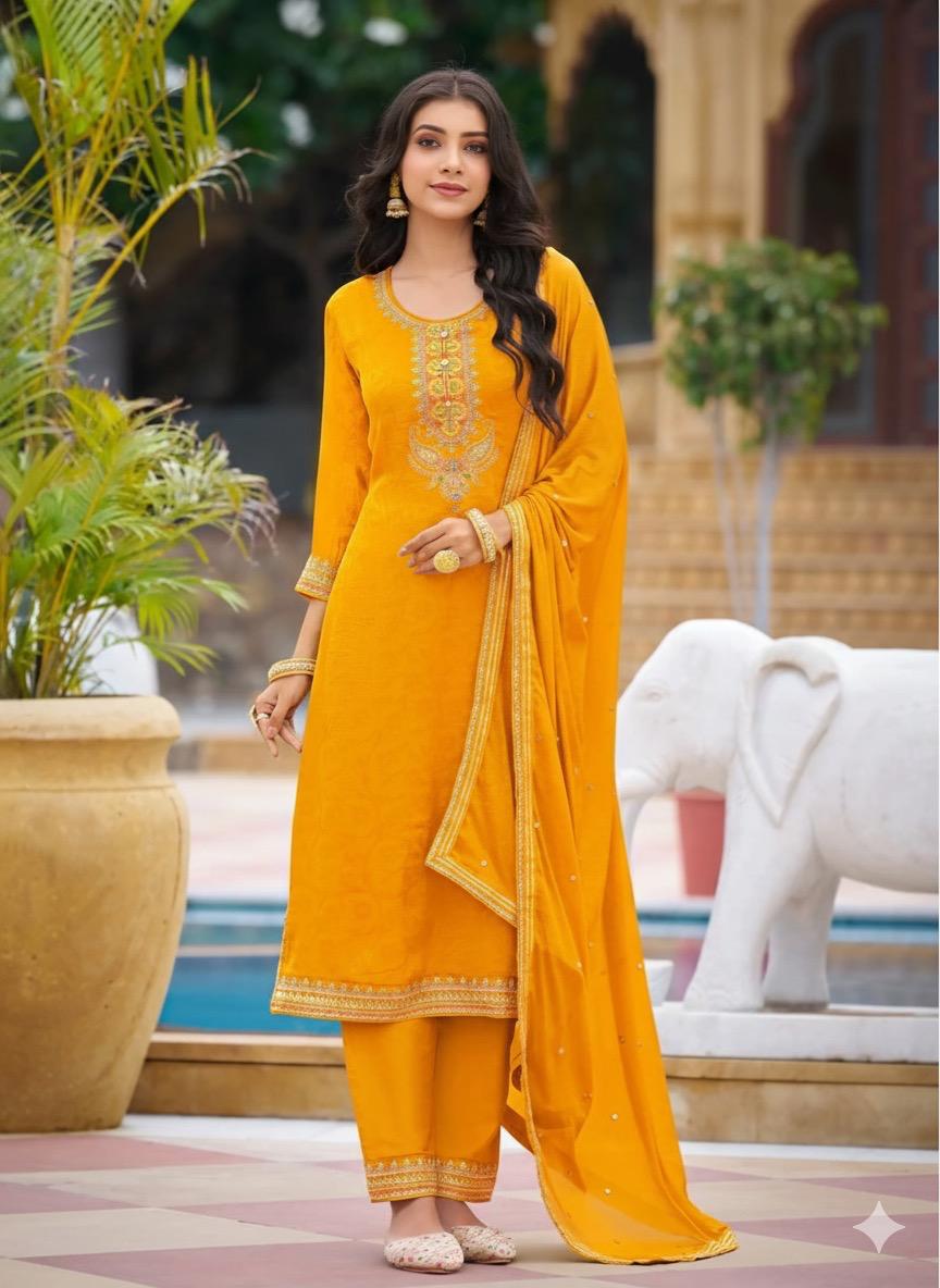 Suit - Pure Chinon Fancy Work 3 Piece Set