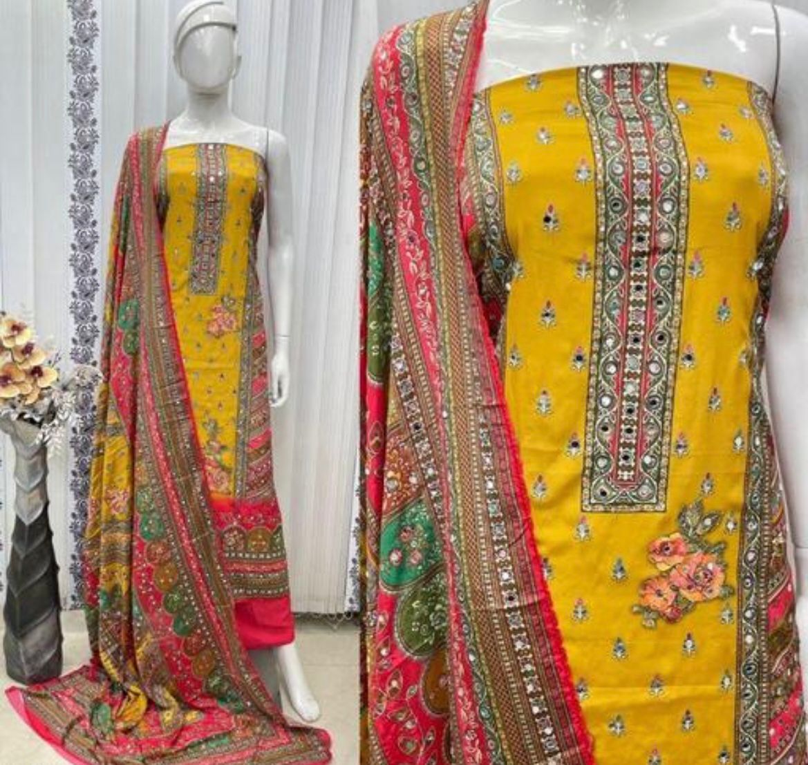 Kurti - 3 Piece Set Stitched with Multicolor Dupatta