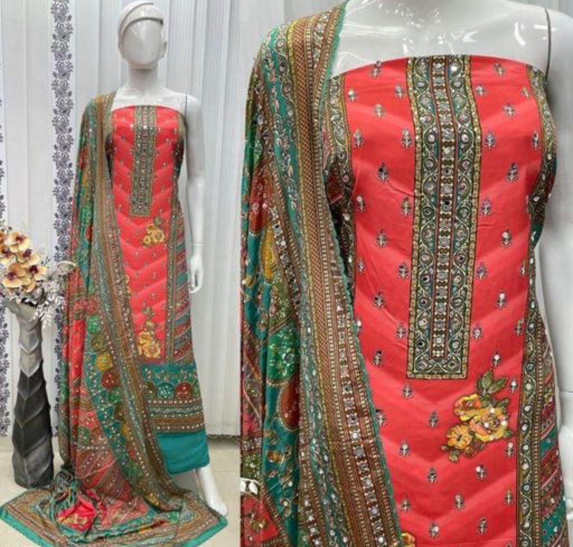 Kurti - 3 Piece Set Stitched with Multicolor Dupatta