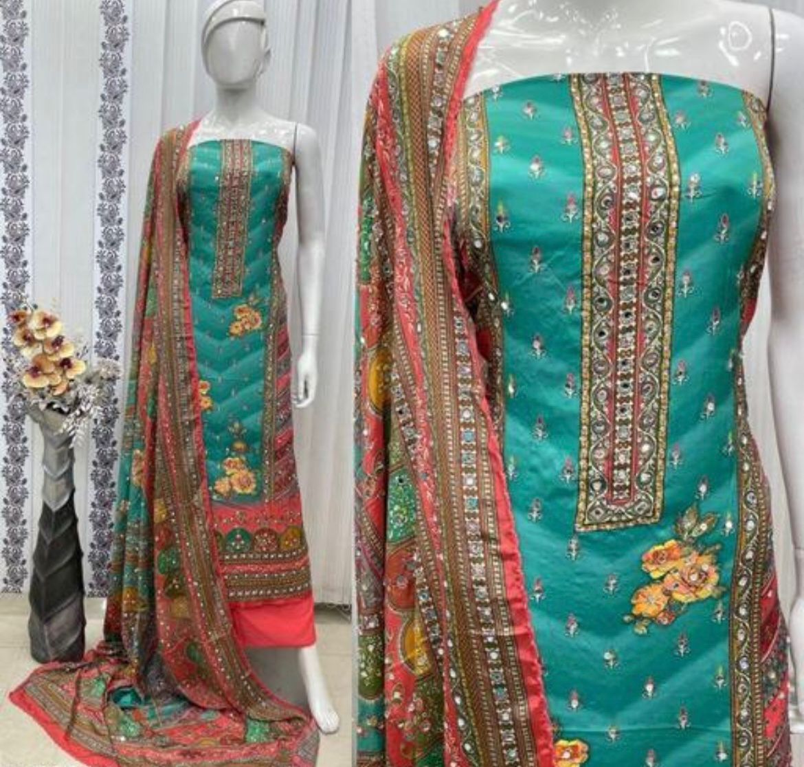 Kurti - 3 Piece Set Stitched with Multicolor Dupatta