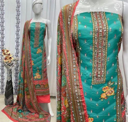 Kurti - 3 Piece Set Stitched with Multicolor Dupatta