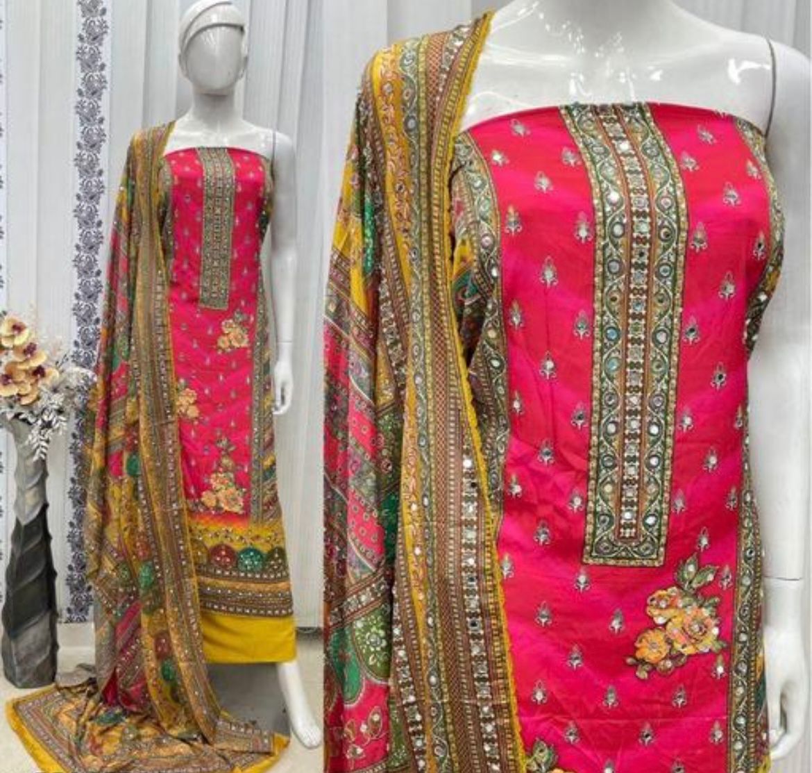 Kurti - 3 Piece Set Stitched with Multicolor Dupatta