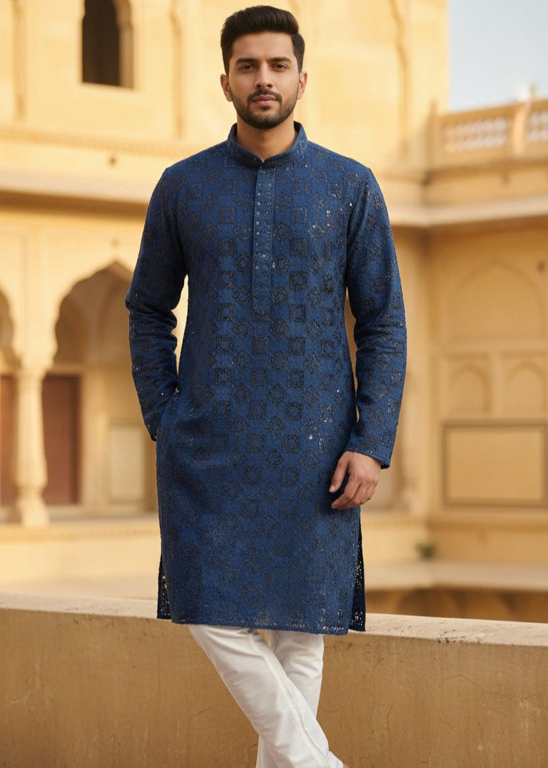 Mens Kurta - Block Chicken Design