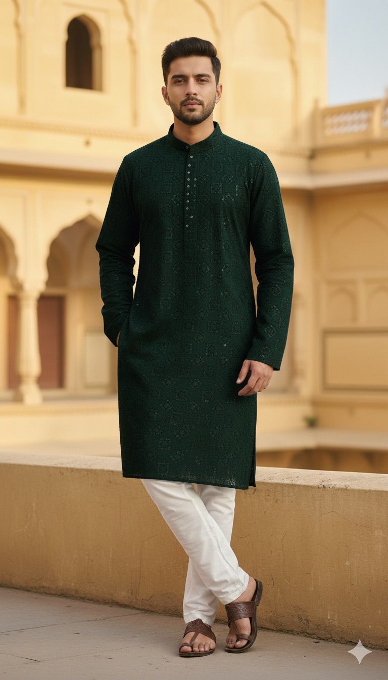 Mens Kurta - Block Chicken Design