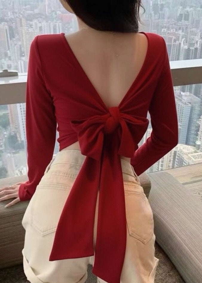 Crop Top Full Sleeve/back Knot Design - Padded