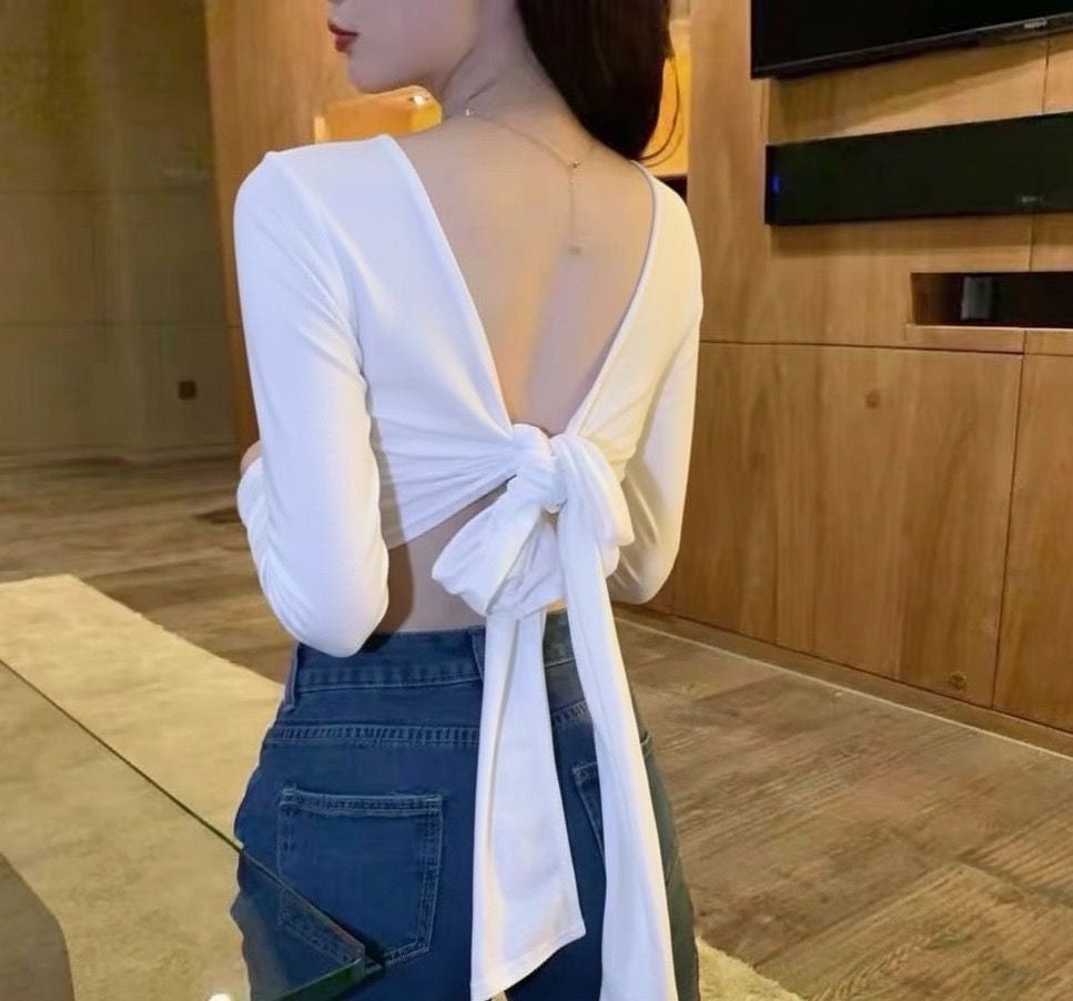 Crop Top Full Sleeve/back Knot Design - Padded