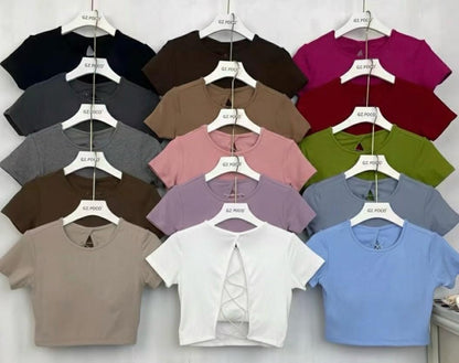 Crop Top Elastic Thread back Design - Padded