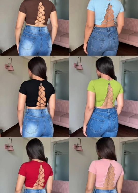 Crop Top Elastic Thread back Design - Padded